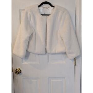 White Faux Fur Cropped Jacket | Hook Closure | Bridal Winter Coat